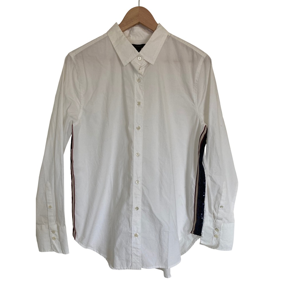 J.Crew White Cotton Sequin Side Stripe Button Down Shirt B5033 Size 14 NEW